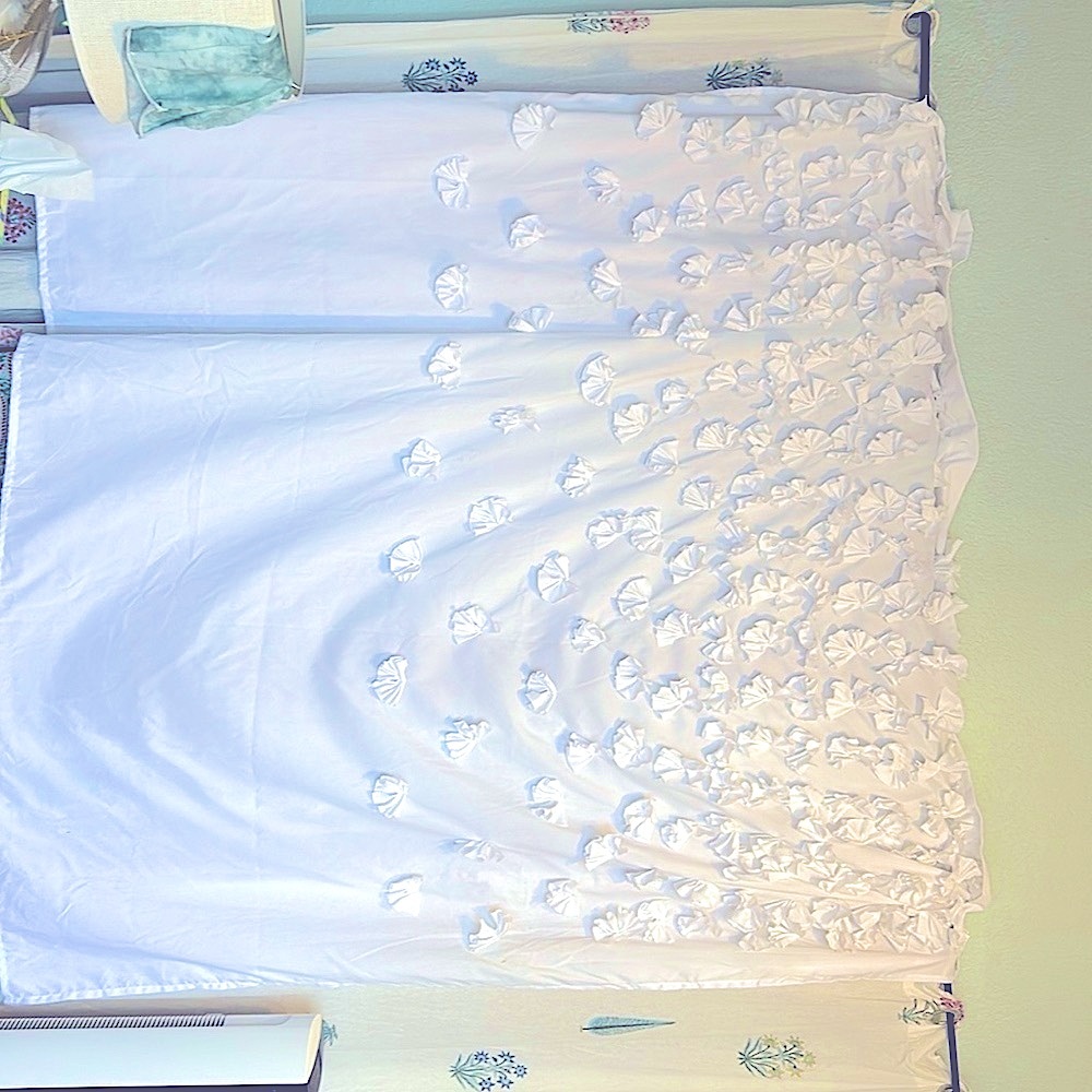 White  boho shower curtain